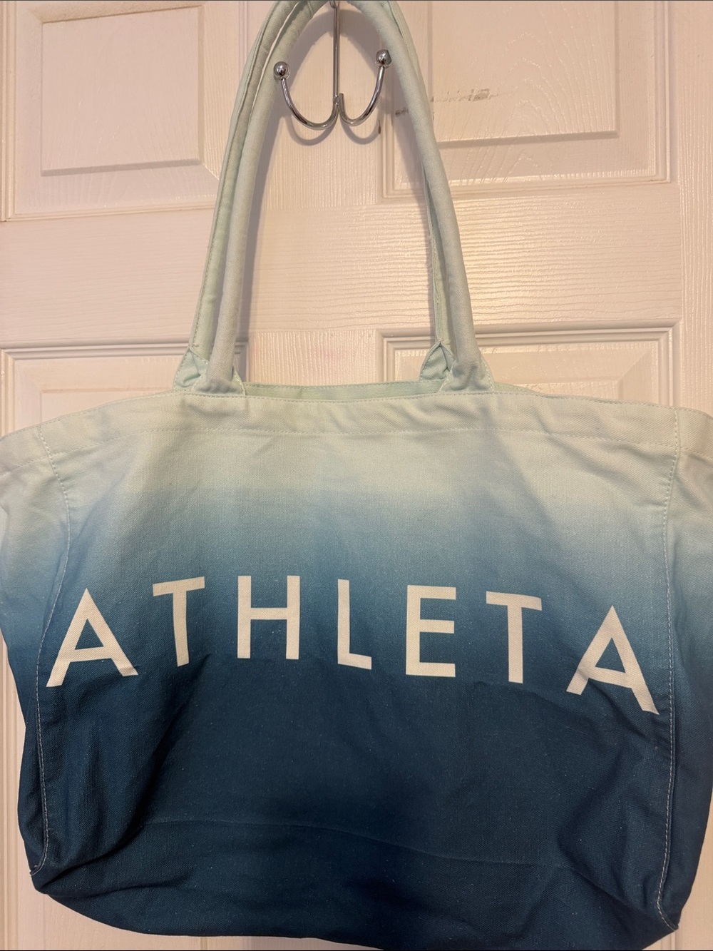 Athleta Ombre Teal to Light Blue Canvas Logo Tote